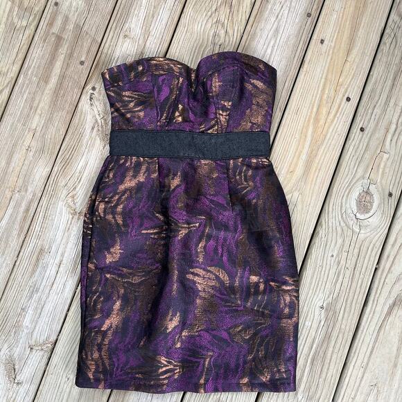 Minuet Purple, Black and Copper Strapless Cocktail Dress Size S. NEW. - Picture 1 of 9